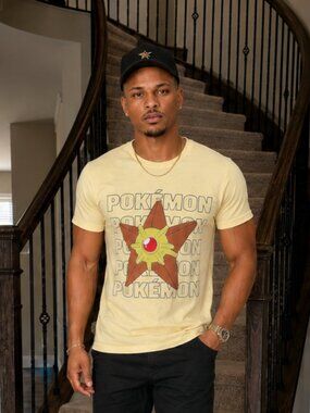 Pokemon Staryu Shirt Mens Medium M Yellow Gen 1 Retro Anime Graphic Tee Nintendo